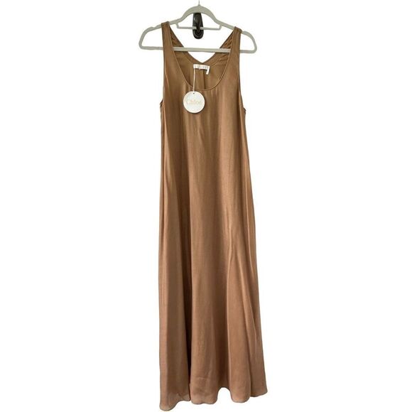 Chloé Silk-Cashmere Blend Gauze Maxi Tank Dress Women’s Mustard Brown Size 42 - Picture 4 of 11